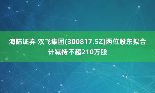 海陆证券 双飞集团(300817.SZ)两位股东拟合计减持不超210万股