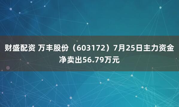财盛配资 万丰股份（603172）7月25日主力资金净卖出56.79万元